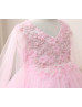 Long Sleeves Pink Pearl Embellished Flower Girl Dress